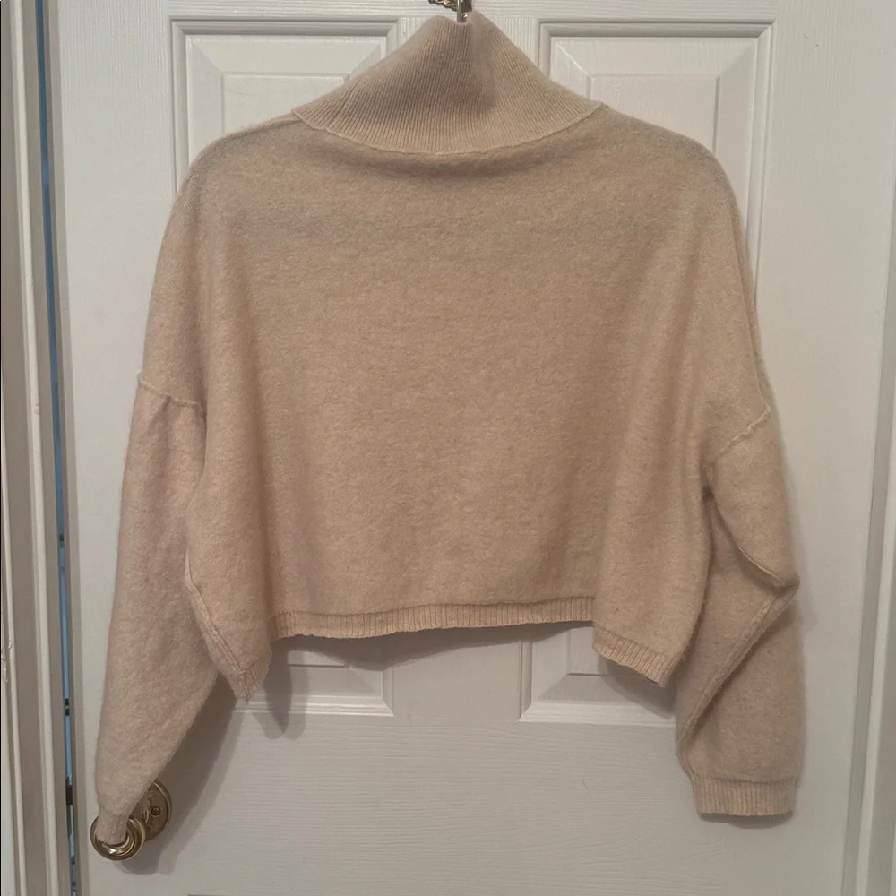 Free People So Low So High Oversized Cropped Cashmere Turtleneck Sweater Size S